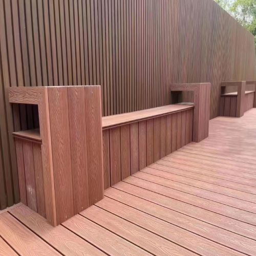 庭院木塑地板围栏坐凳整体施工